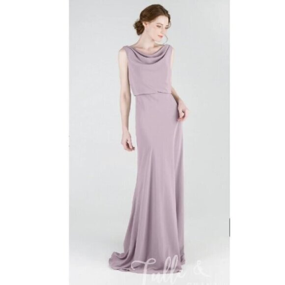 Jenny Yoo Madelyn Floor Length Formal Gown Cowl Neck Sleeveless V-Back Zipper 10 - Picture 2 of 13